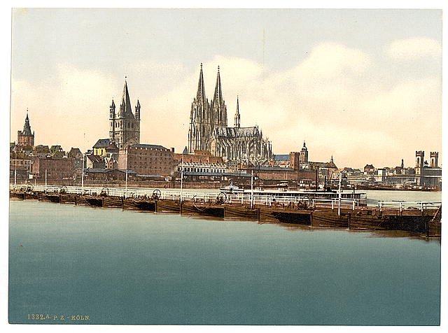 Pontoon bridge II Cologne the Rhine Vintage A4 Photo Print