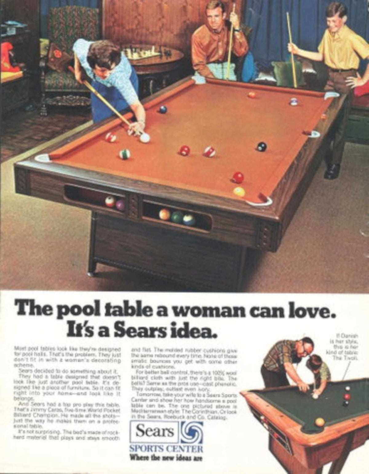 Pool Table Men 1960s Vintage Retro Advert