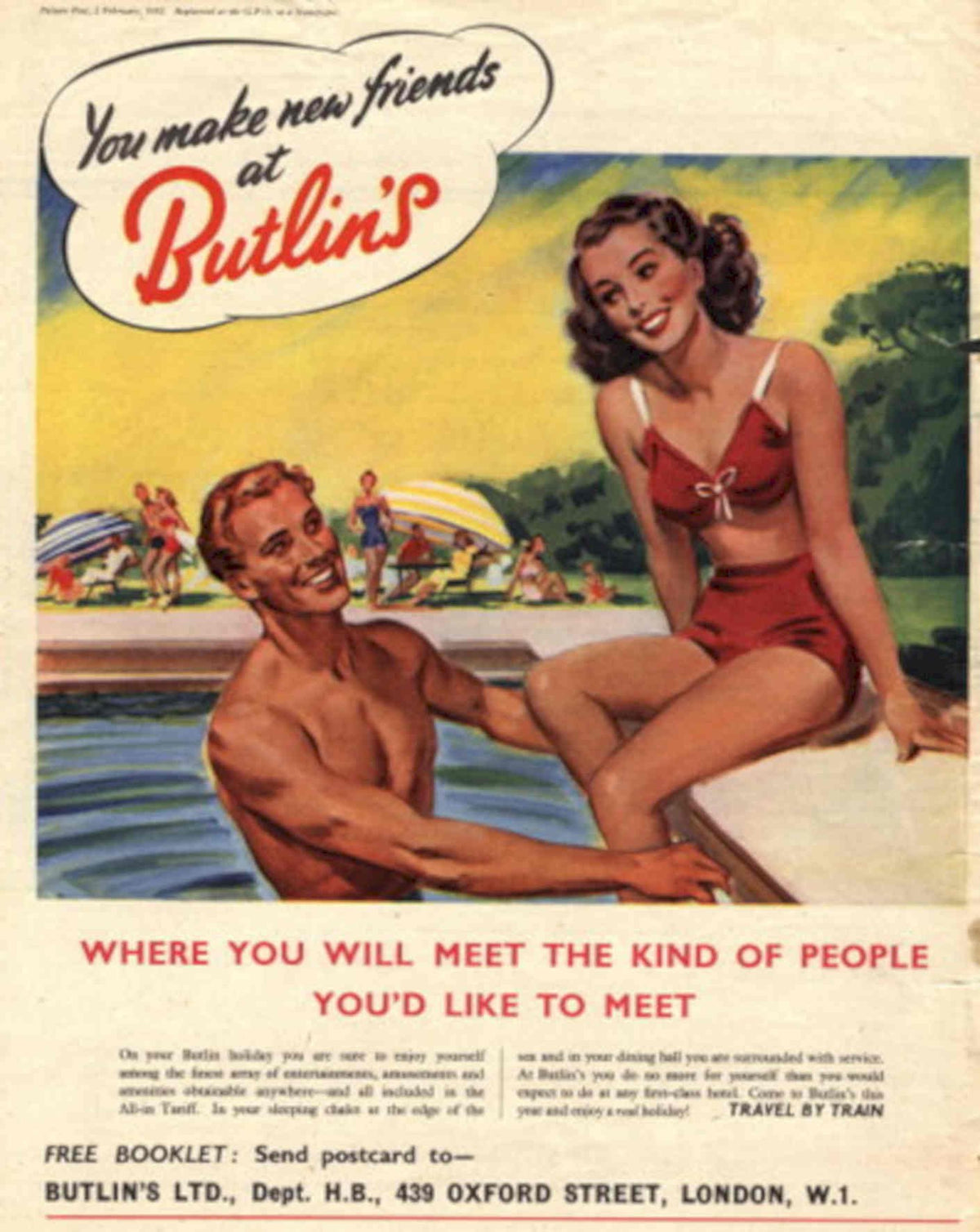 Poolside Couple Friends 1950s Vintage Retro Advert Poster