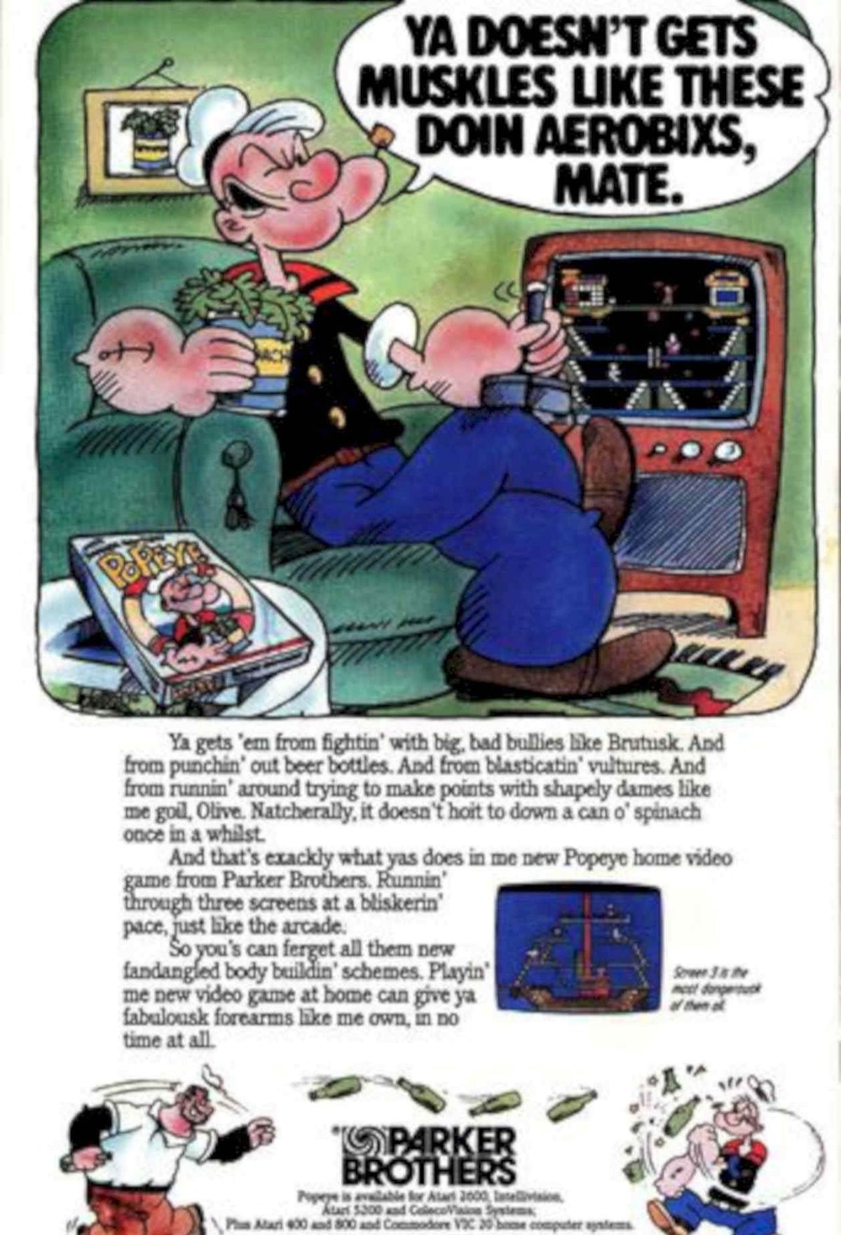 Popeye Game Muscles Vintage Retro Advert Poster A4 Photo Print