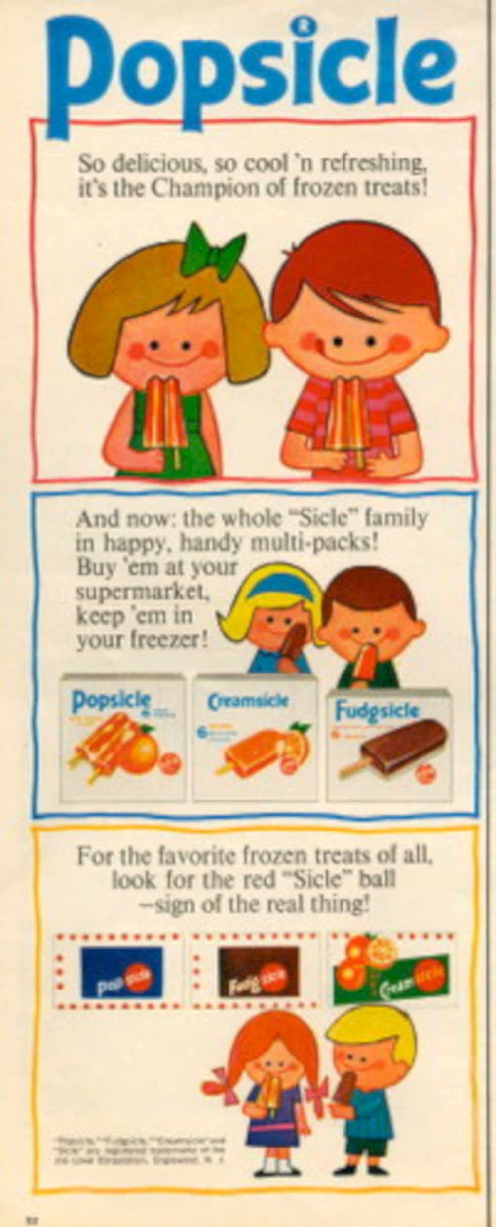 Popsicle Creamslice Fudgeslice 1960s Vintage Retro Advert