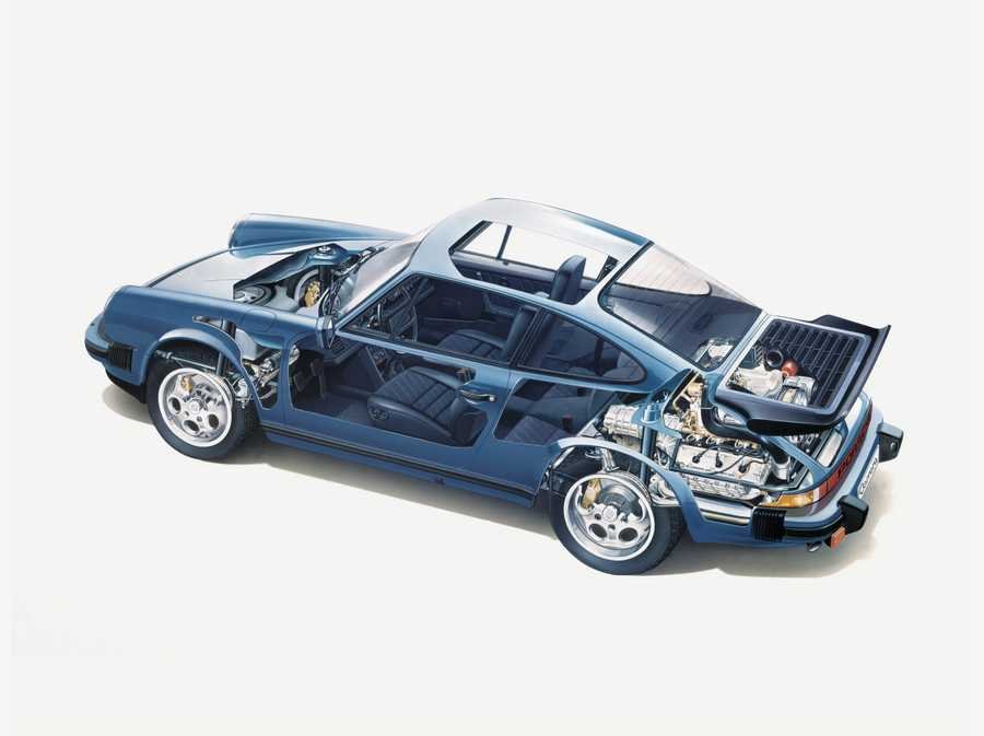 Porsche 911 Carrera cutaway A4 Photo Print