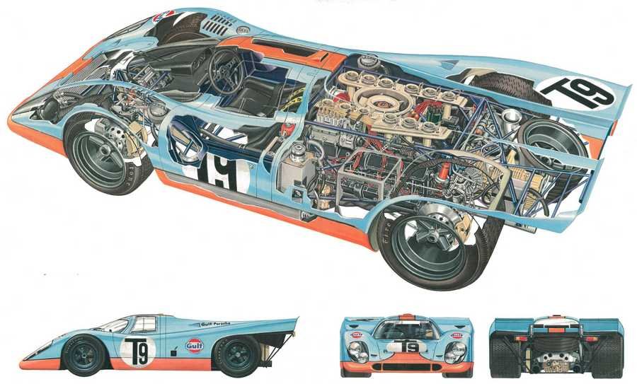 Porsche 917 cutaway (2) A4 Photo Print
