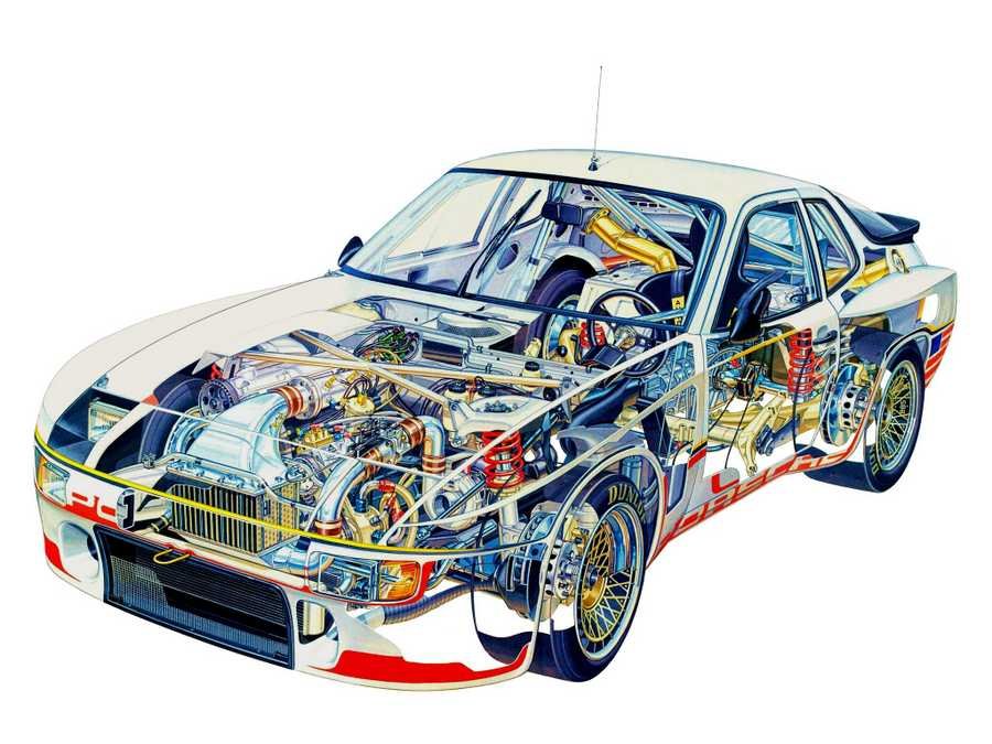 Porsche 924 cutaway A4 Photo Print