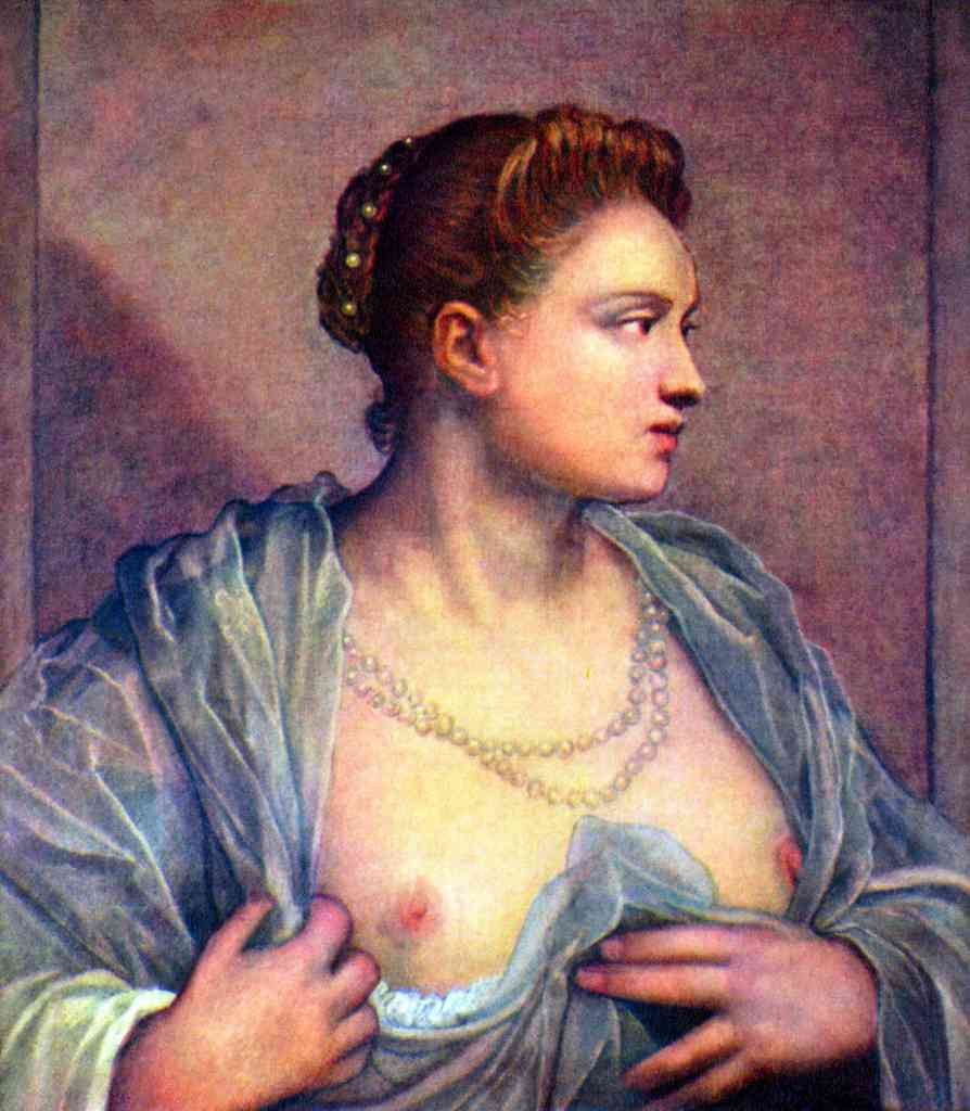 Portrait Of A Woman With Bare Breasts Tintoretto A4 Photo Print
