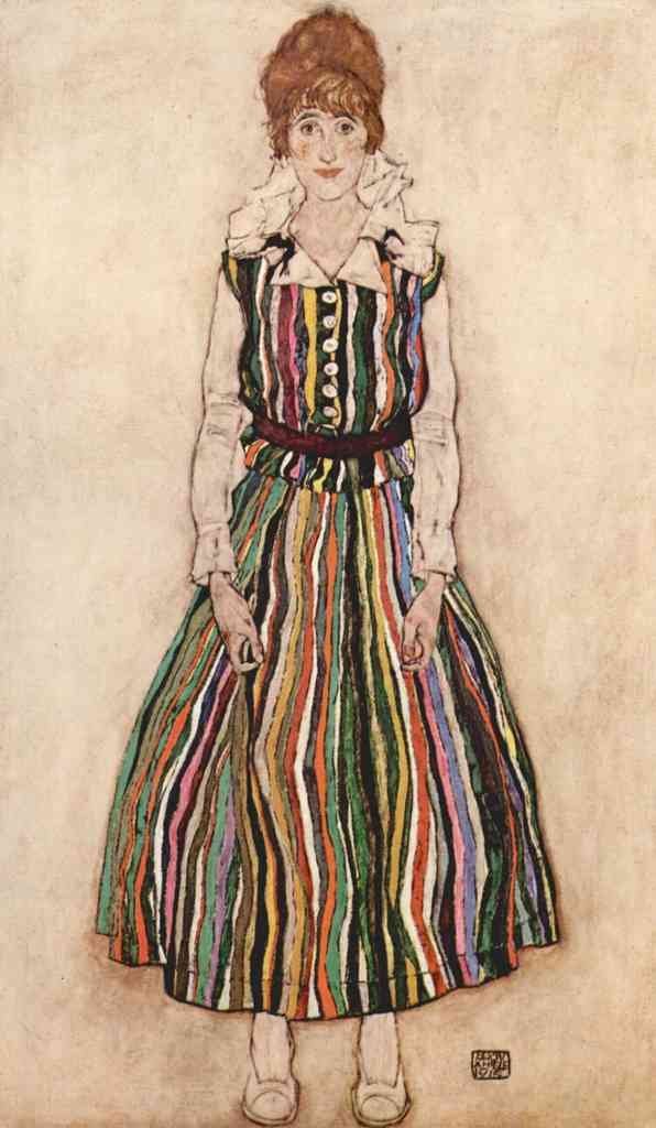 Portrait Of Edith Schiele In A Striped Dress Schiele A4 Photo Print