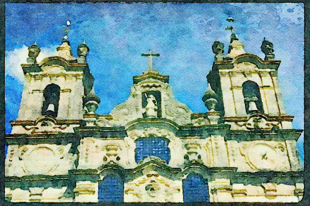 Portugal Rural 256032 Church Of Santa Marina, Guimaraes A4 Limited Edition Watercolour Print