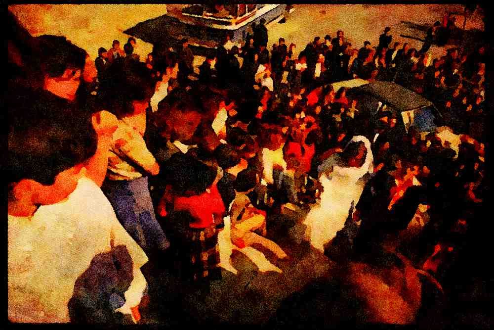 Portugal Rural 256068 The Bride And Groom Amidst The Crowd A4 Limited Edition Watercolour Print