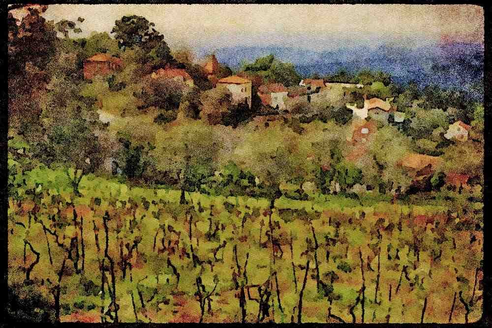 Portugal Rural 256075 Vineyards And Orchards, Bucaco A4 Limited Edition Watercolour Print