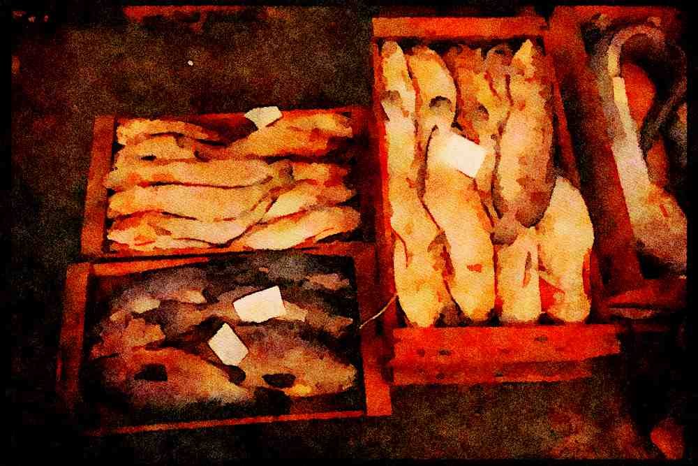 Portugal Rural 256097 Fish Ready For Market A4 Limited Edition Watercolour Print