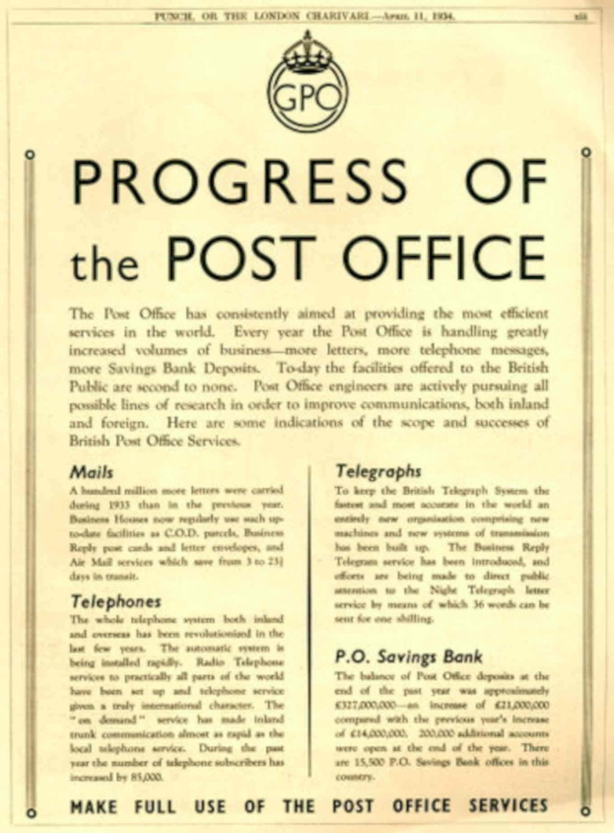 Post Office Progress 1930s Vintage Retro Advert Poster