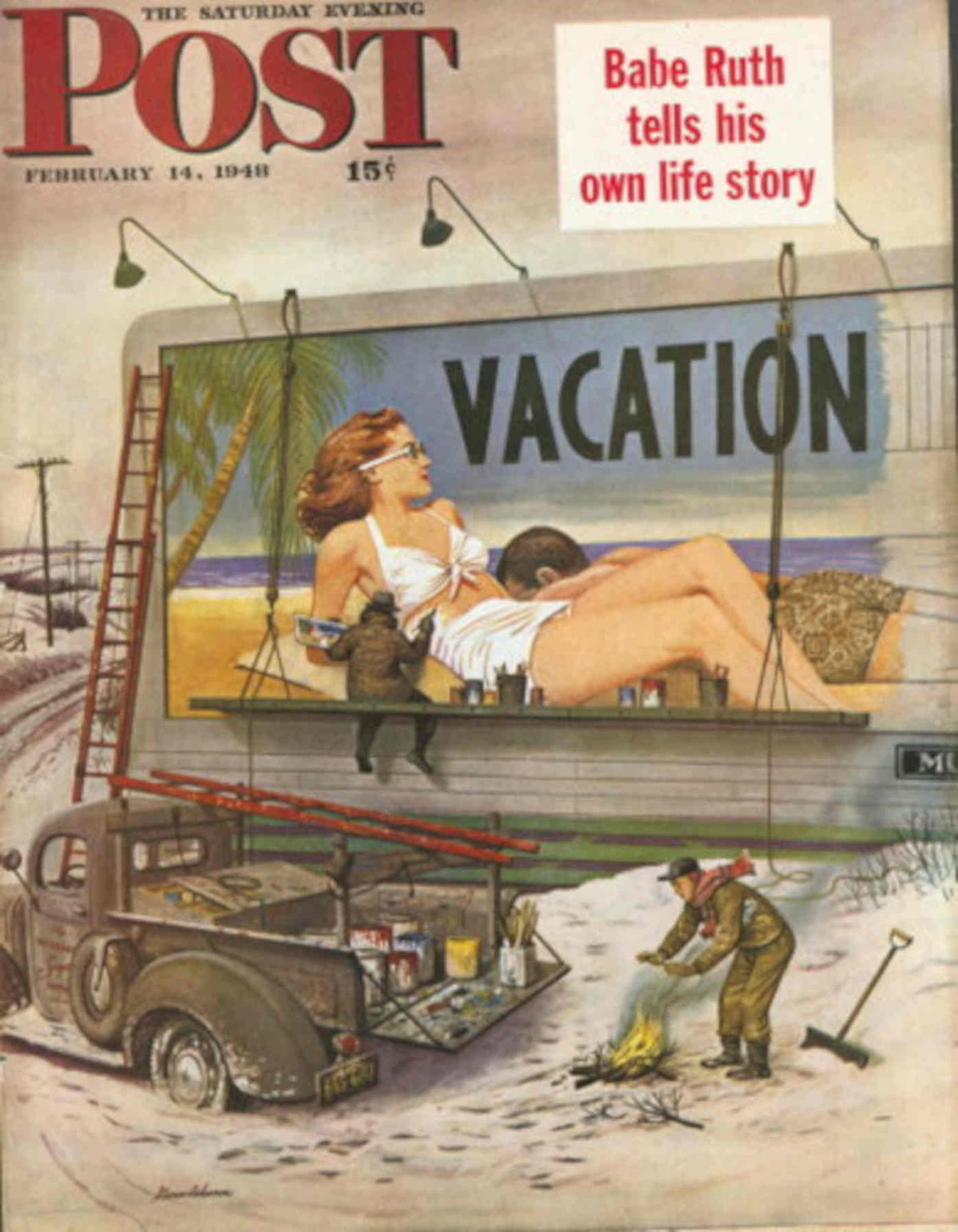 Post Vacation Winter 1940s Vintage Retro Advert Poster