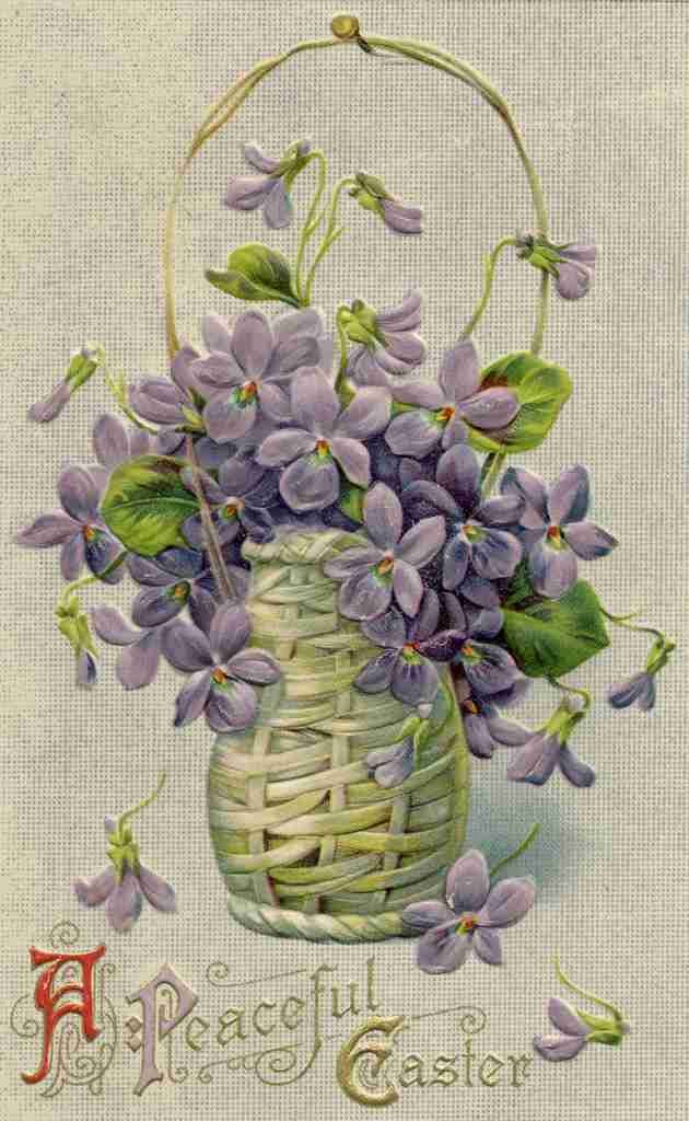 Postcard 1910 A Peaceful Easter with violet basket A4 Photo Print