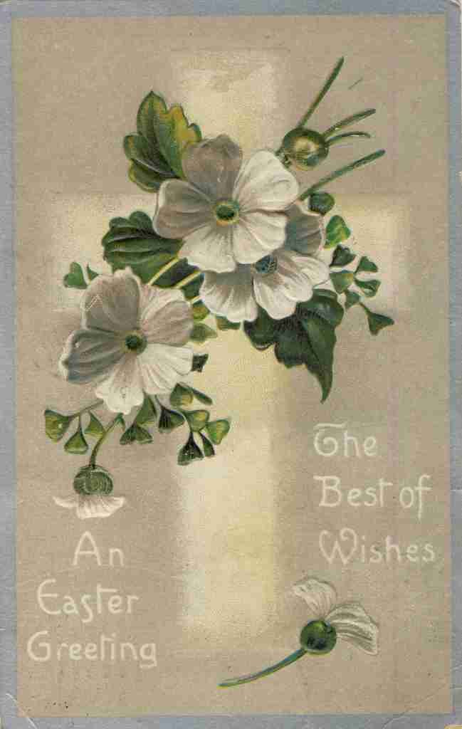 Postcard 1910 An Easter Greetings with cross and flowers A4 Photo Print