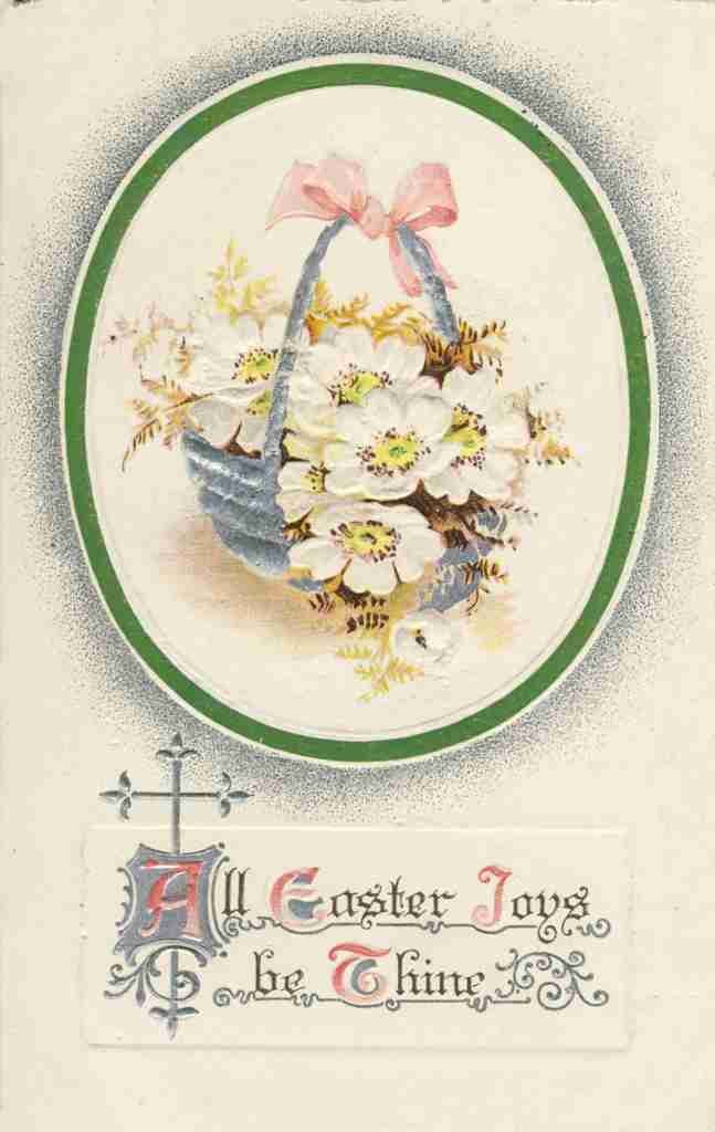 Postcard 1911 All Easter Joys be Thine with flowers A4 Photo Print