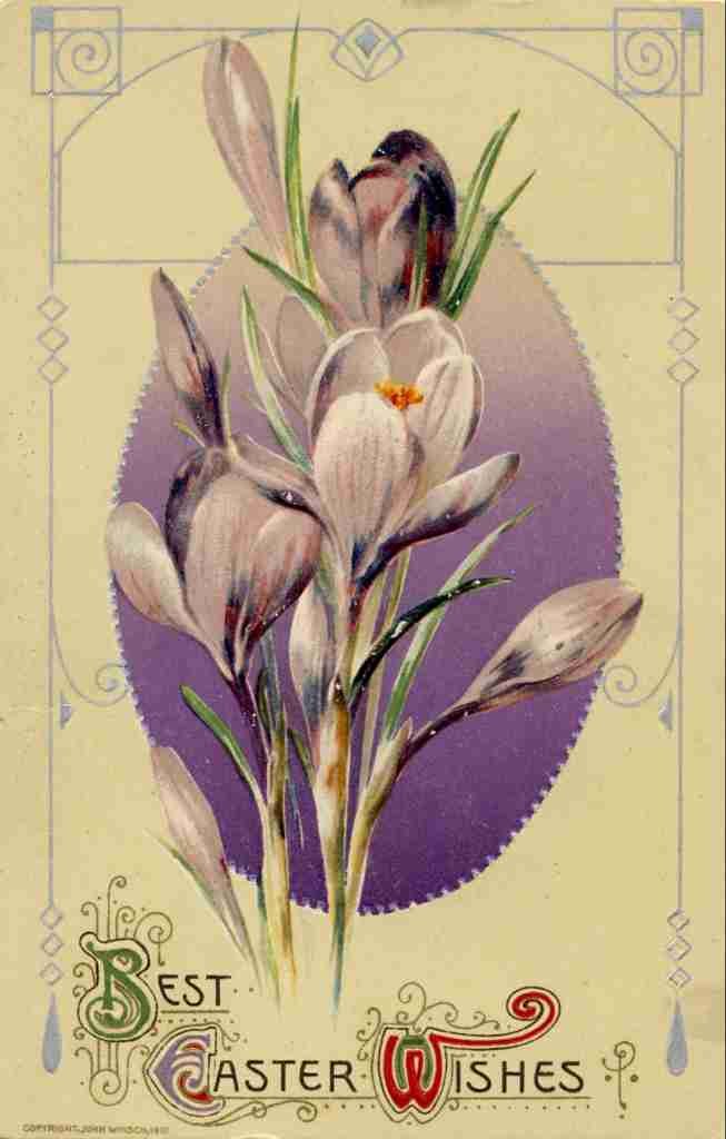 Postcard 1911 Best Easter Wishes with crocuses A4 Photo Print