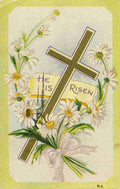 Postcard 1911 He is risen with cross & flowers A4 Photo Print