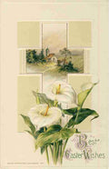 Postcard 1912 Best Easter Wishes with Cross & Lilies A4 Photo Print