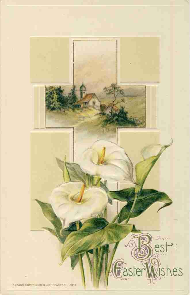Postcard 1912 Best Easter Wishes with Cross & Lilies A4 Photo Print