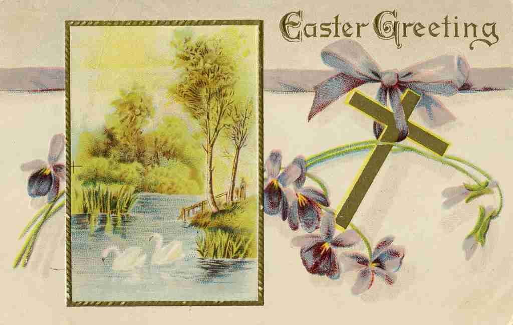 Postcard 1912 Easter Greetings with Cross & Violets A4 Photo Print