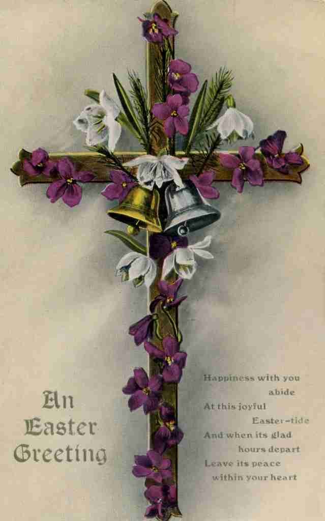 Postcard 1913 Easter cross with flowers & bells A4 Photo Print