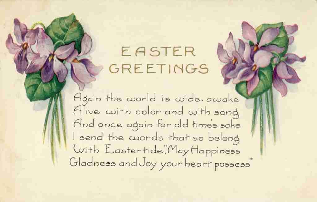 Postcard 1924 Easter greetings with verse & violets A4 Photo Print