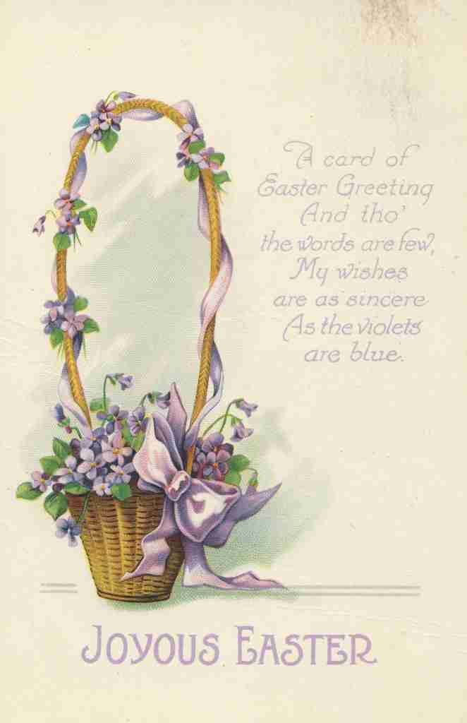 Postcard 1934 Joyous Easter with violet basket A4 Photo Print