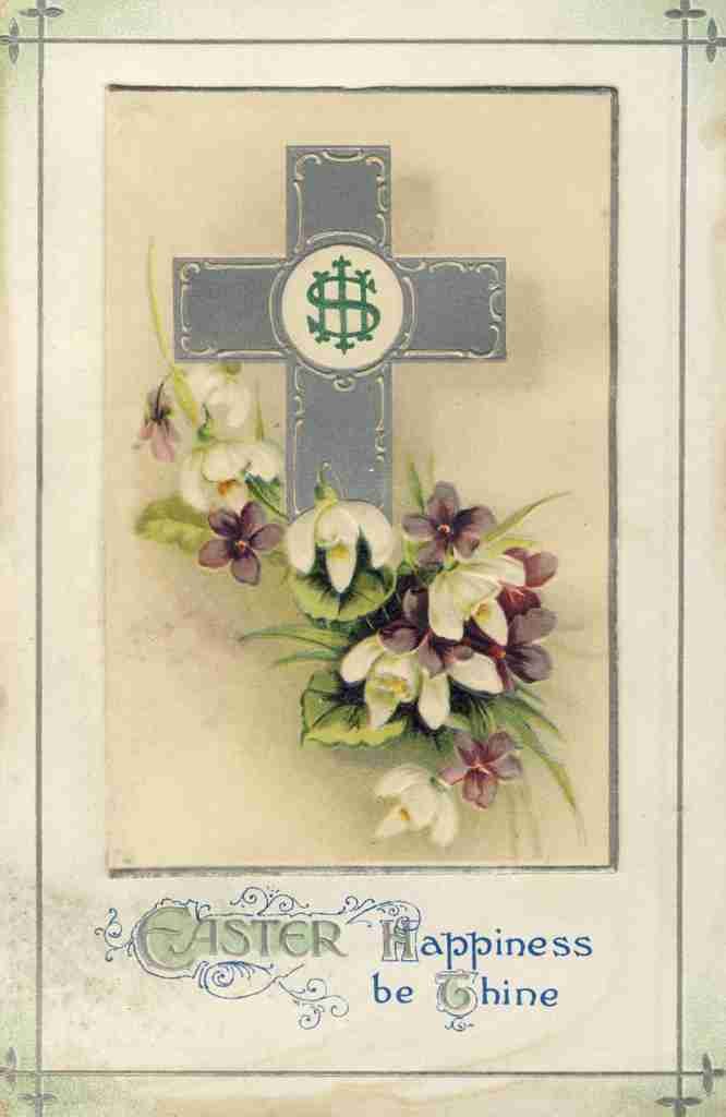 Postcard nd Easter Happiness be Thine with cross A4 Photo Print