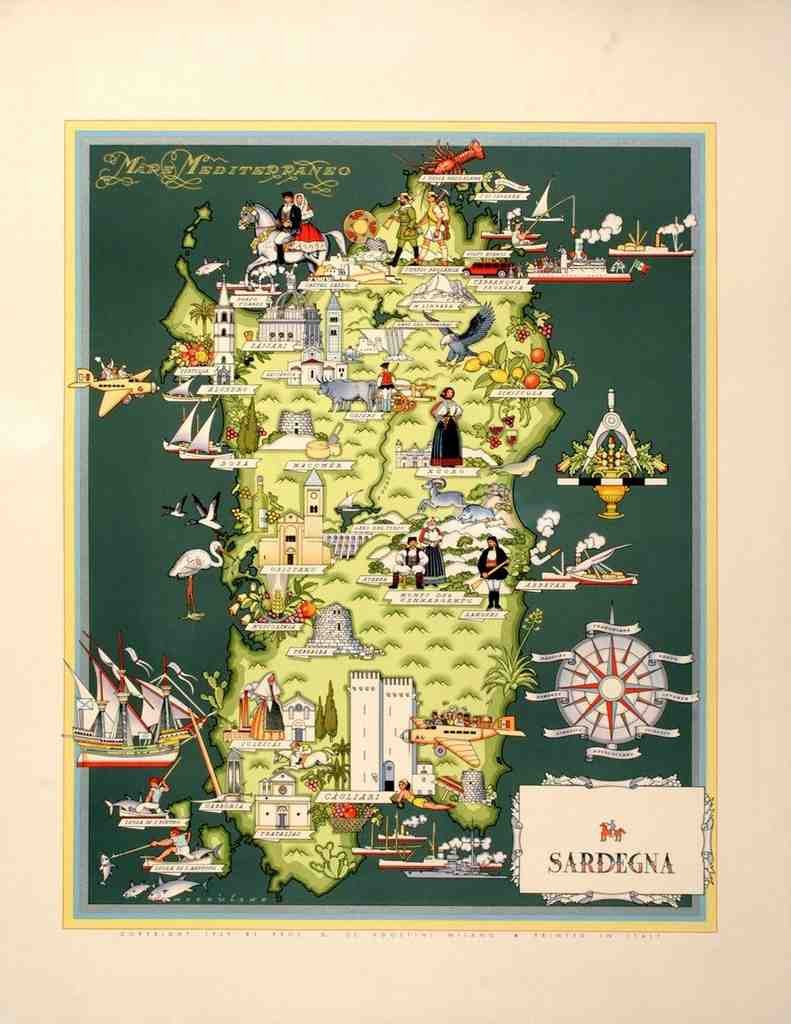 Poster Italian Map Sardegna Sardinia Travel 1939 Vintage Advert A4 Photo Print