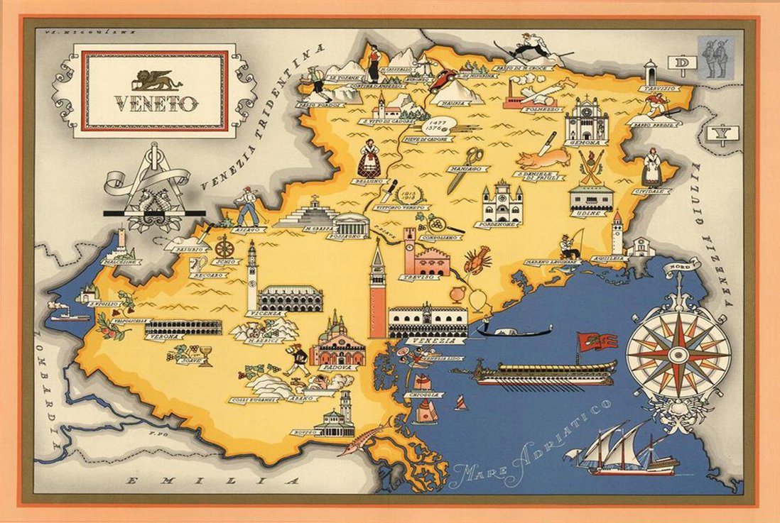 Poster Italian Map Veneto Venice Travel 1939 A4 Photo Print