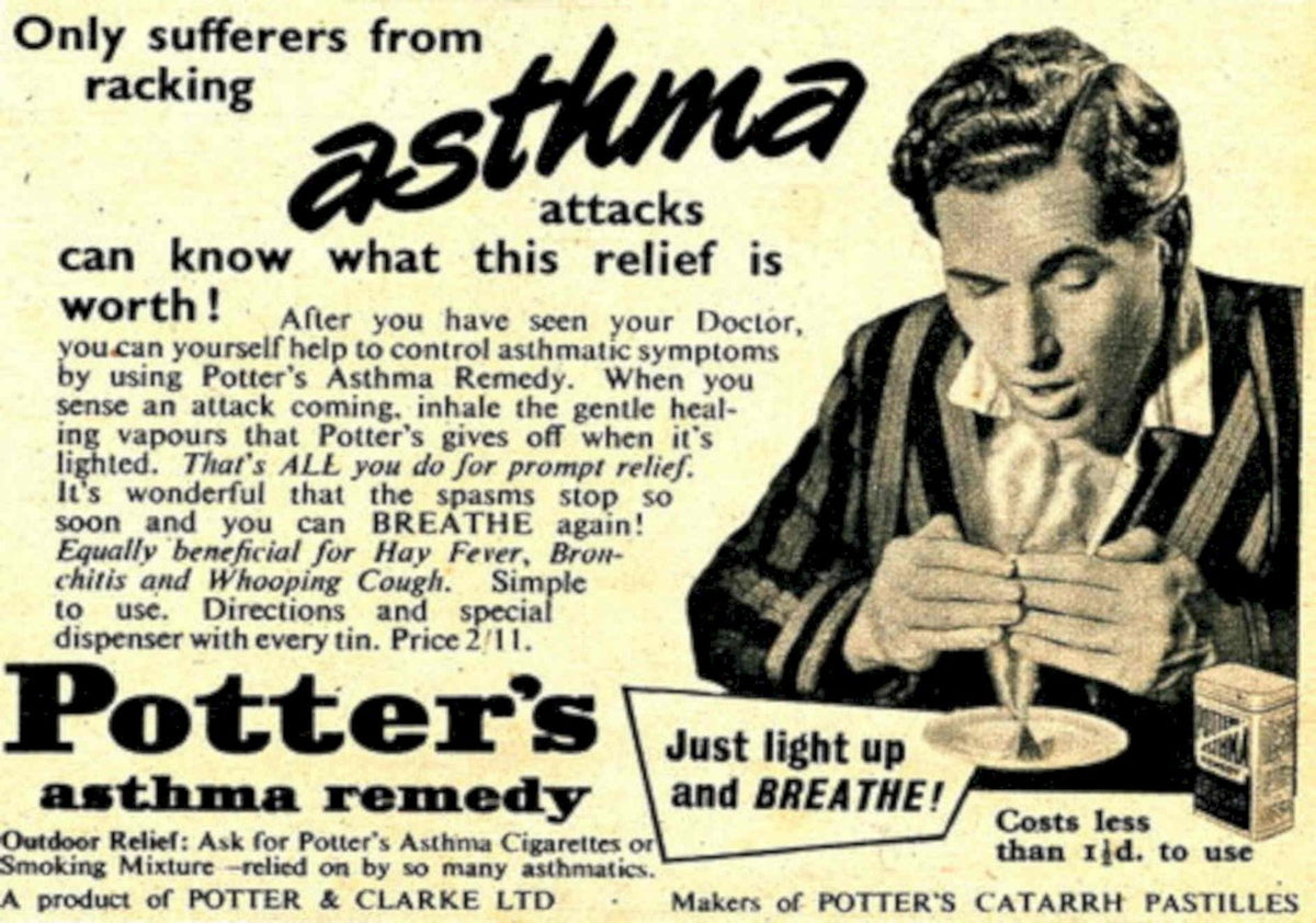 Potters Asthma Remedy 1950s Vintage Retro Advert Poster