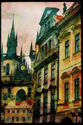 Prague Praha 248004 Town Square And Church A4 Limited Edition Watercolour Print