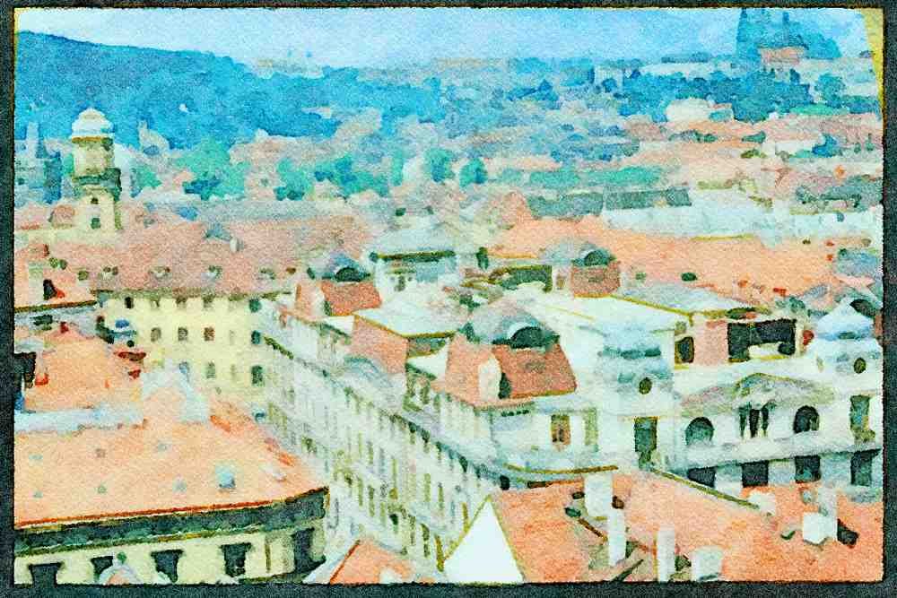Prague Praha 248007 View From Old Town Looking Towards Castle A4 Limited Edition Watercolour Print