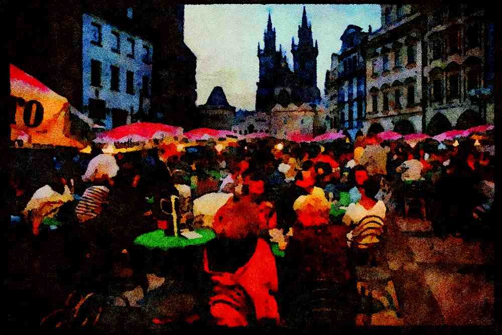 Prague Praha 248013 Cafes Of Old Town Square At Night A4 Limited Edition Watercolour Print