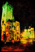Prague Praha 248014 St. Nicholas Church And Clock Tower By Night A4 Limited Edition Watercolour Print