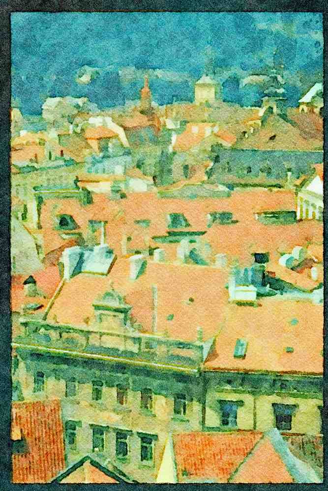 Prague Praha 248017 Rooftops Of Prague A4 Limited Edition Watercolour Print