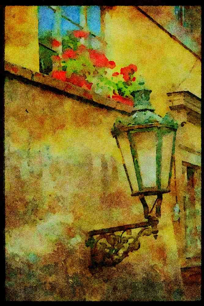 Prague Praha 248021 Lantern And Flower Box Detail A4 Limited Edition Watercolour Print