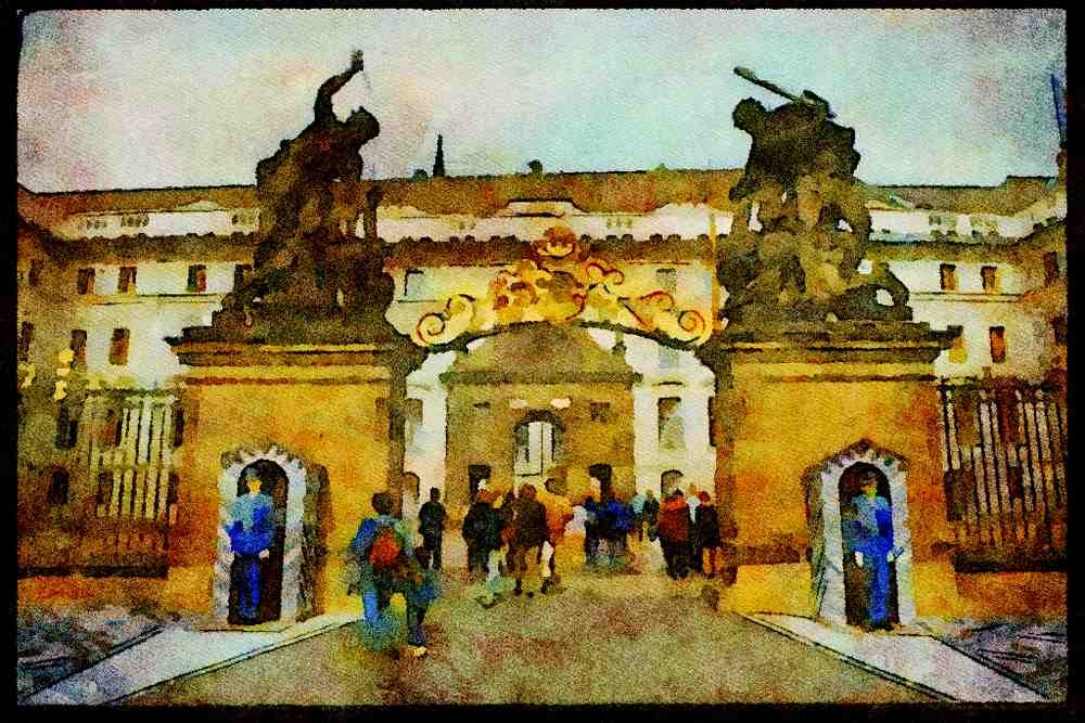 Prague Praha 248033 Guardposts Of The Castle A4 Limited Edition Watercolour Print