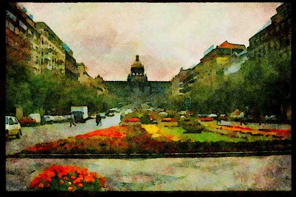 Prague Praha 248040 Wencelas Square A4 Limited Edition Watercolour Print