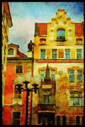 Prague Praha 248045 Facade On Building On Town Square A4 Limited Edition Watercolour Print