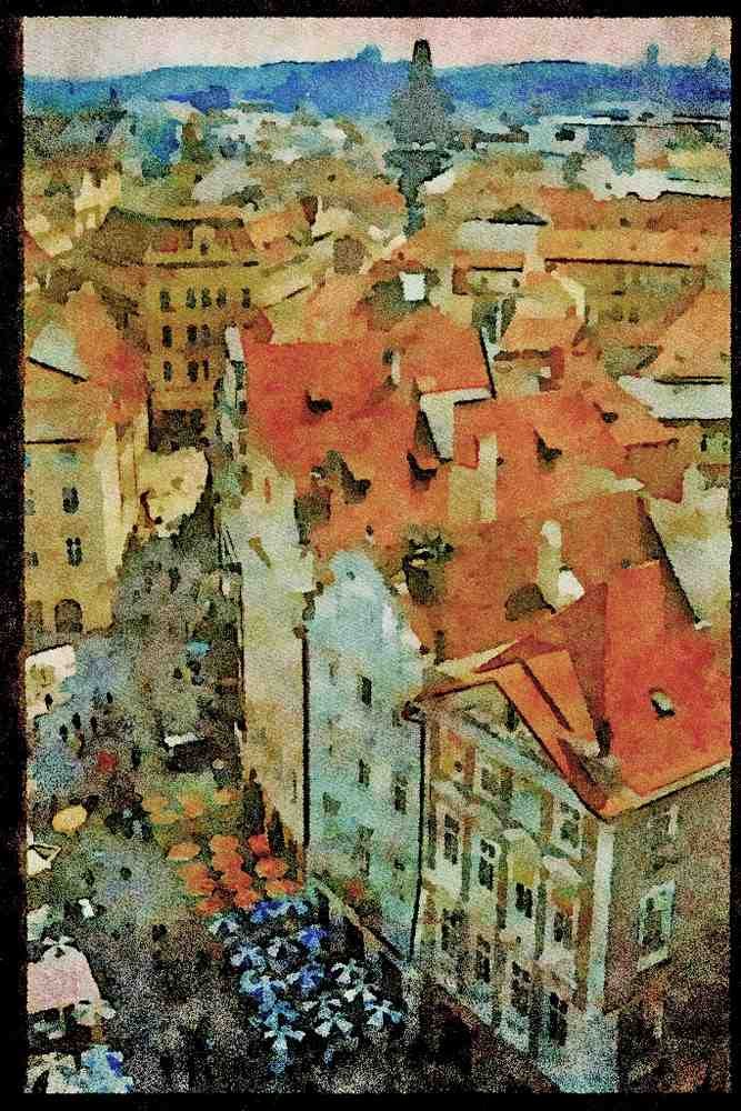 Prague Praha 248049 Outdoor Cafes From Above A4 Limited Edition Watercolour Print