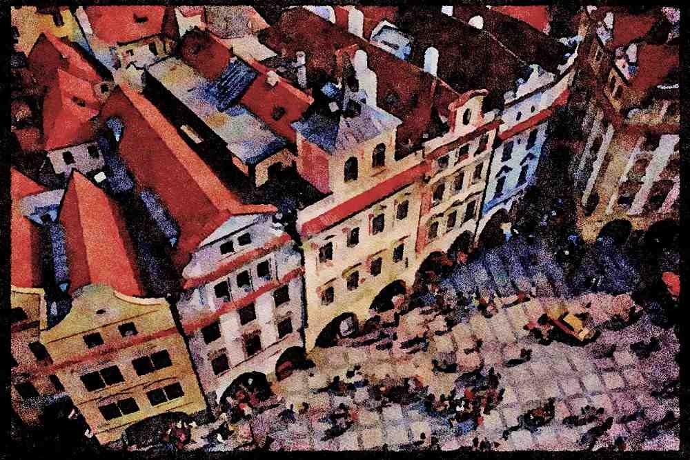 Prague Praha 248051 Old Town Square From The Town Hall Clock Tower A4 Limited Edition Watercolour Print