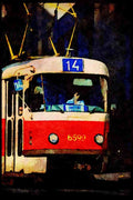 Prague Praha 248065 Tram Moves Along Downtown A4 Limited Edition Watercolour Print