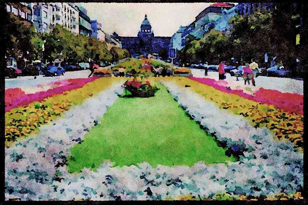 Prague Praha 248066 Wencelas Square Looking Toward The National Museum A4 Limited Edition Watercolour Print
