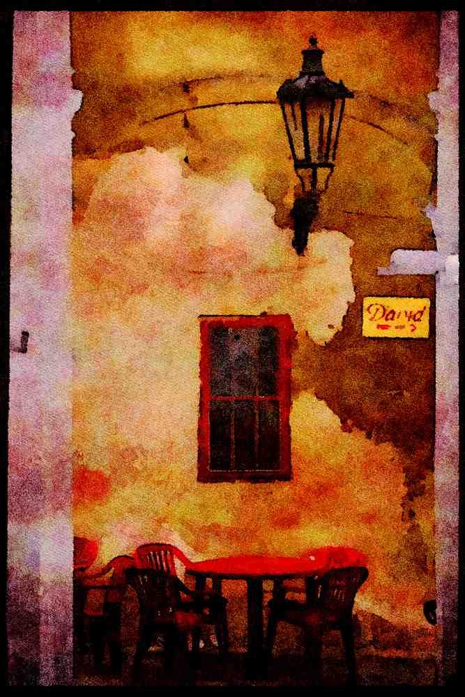 Prague Praha 248069 Outdoor Restaurant In The Castle District A4 Limited Edition Watercolour Print