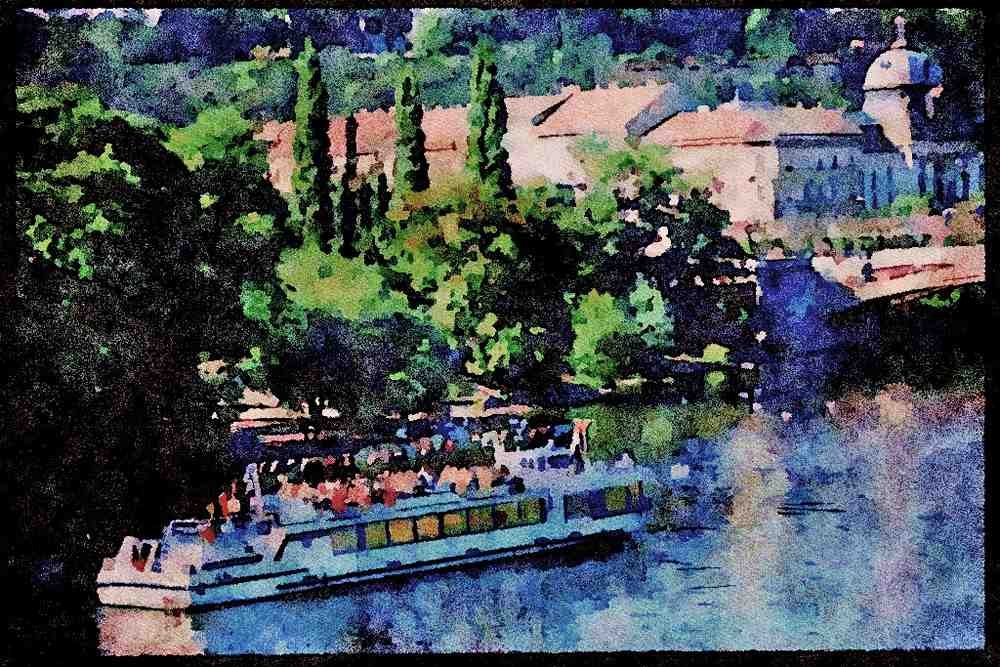 Prague Praha 248075 Boat Excursion On The Vltava River A4 Limited Edition Watercolour Print