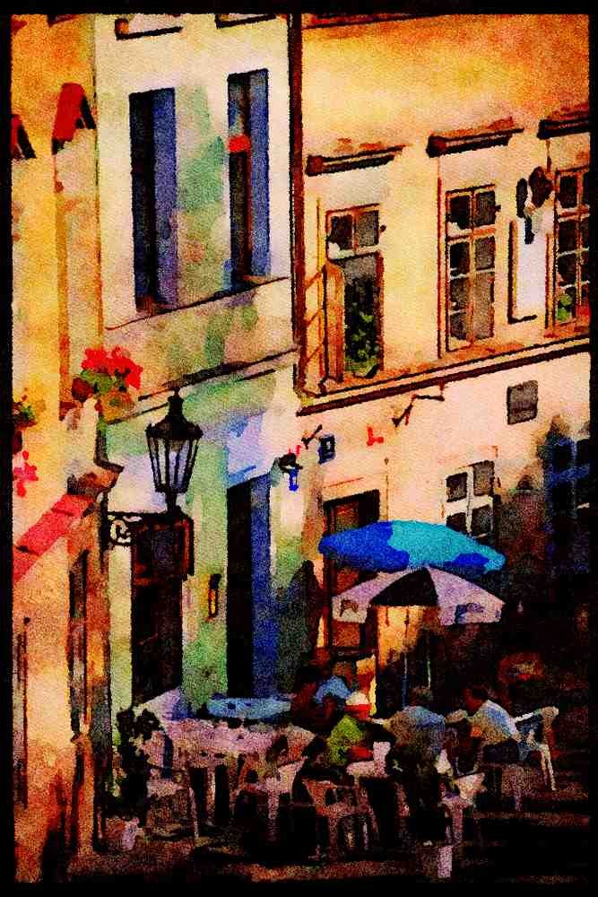 Prague Praha 248076 Outdoor Cafe A4 Limited Edition Watercolour Print