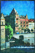 Prague Praha 248077 Vltava River Looking Toward 19th Century Hotel A4 Limited Edition Watercolour Print
