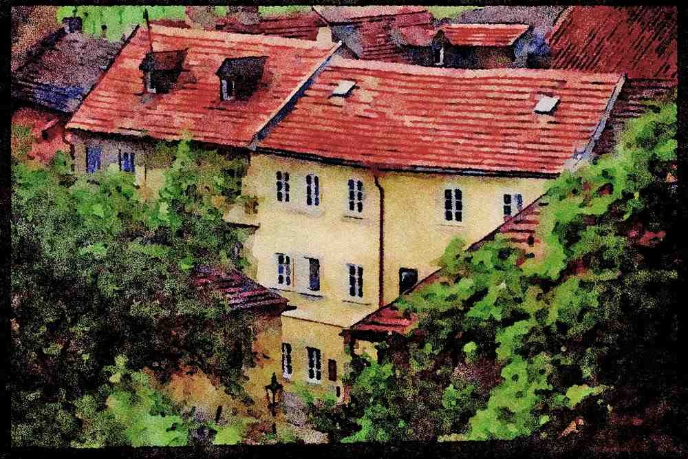 Prague Praha 248089 Barogue Building In Strahov A4 Limited Edition Watercolour Print