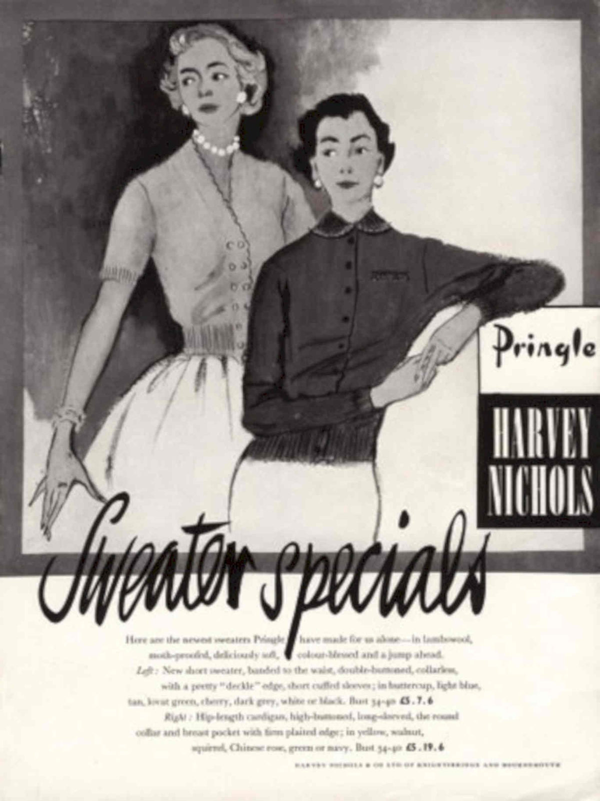 Pringle Sweaters Harvey 1950s Vintage Retro Advert Poster